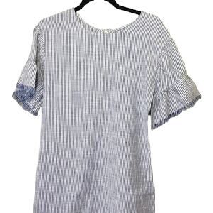 True Craft Striped Cotton Ruffled Short Sleeve Shift Dress Women's sz XS